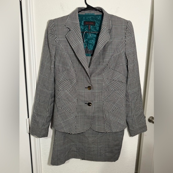 Escada Virgin Wool Black White Houndstooth Blazer Jacket Suit Set Womens EU 40 - Picture 1 of 15